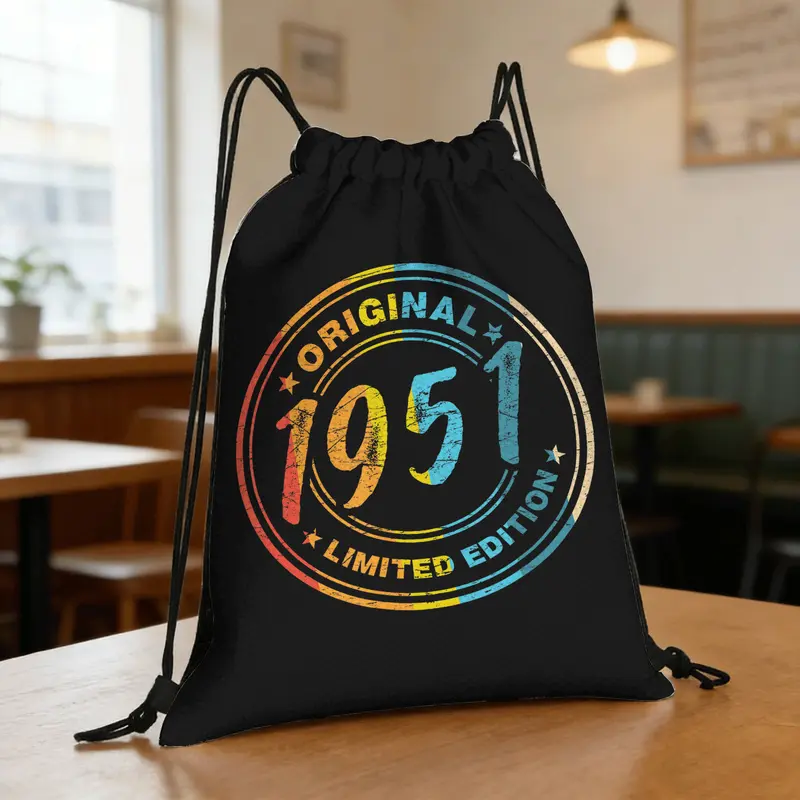 75th Birthday Retro Vintage 1951 for Man Woman Gift Fashion Drawstring Bag |   Lightweight Sports, Fitness, Outdoor Travel, Training Bags,Unisex Suitable for Daily Leisure Commuting And Gym Use,Gift