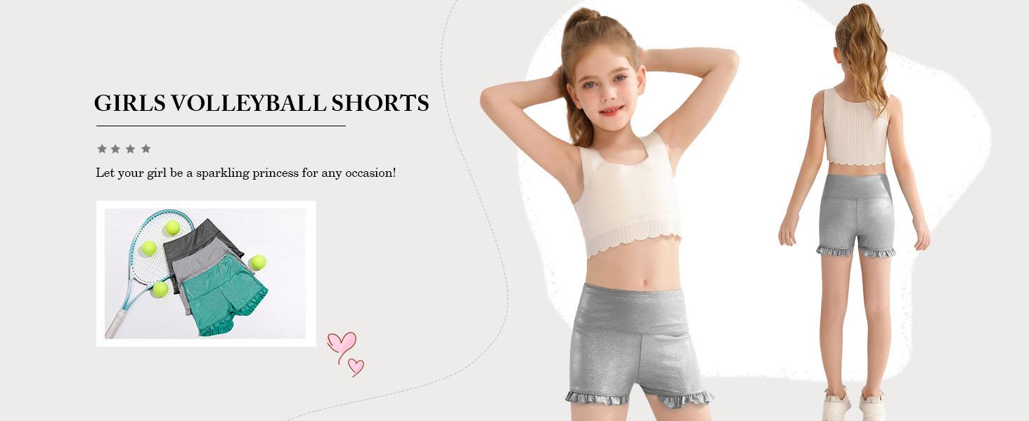 Girls Athletic High Waisted Ruffle Shorts - Comfy Yoga Dance Workout Gymnastics