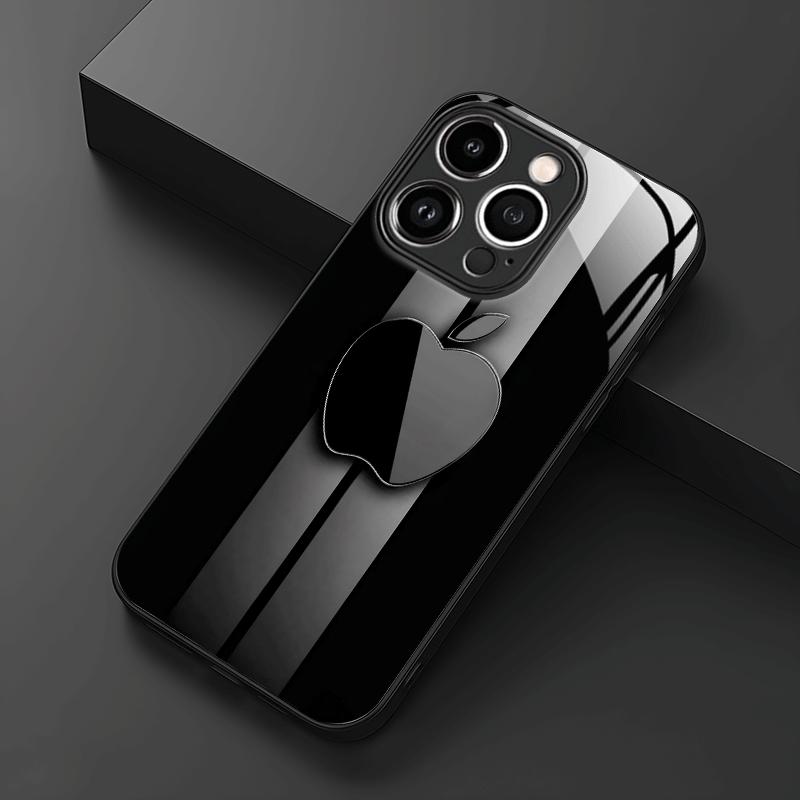 Black Apple Dark Luxury Pattern, Suitable for iPhone 16/16 Pro/16 Plus/16 Pro Max/15/15 Pro/15 Pro Max/14/14 Pro/14 PLUS/14 Pro Max/13/13 Pro/13 Pro Max/13 Mini/12/11/XR/X/8 Tempered Glass Phone Black Silicone Matte, Trendy Design High-End/Cute/Transparen