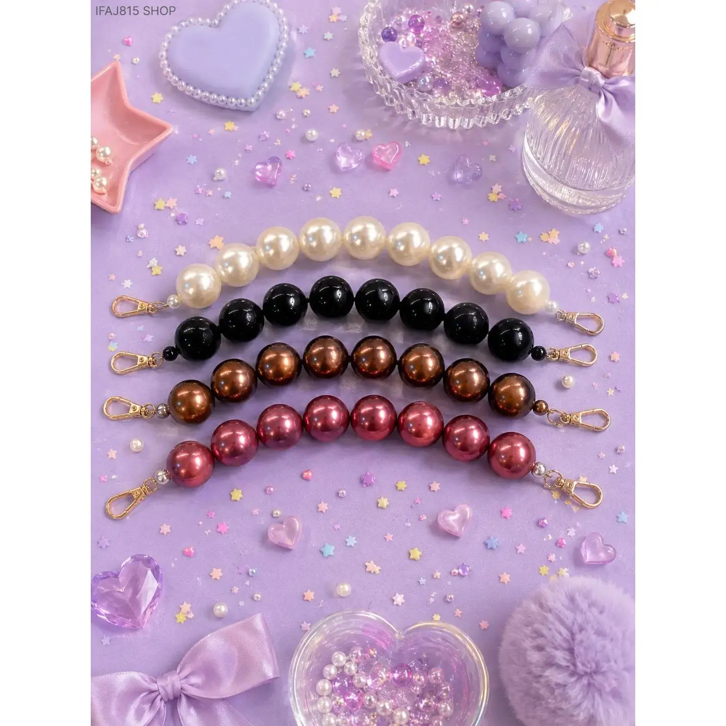 Coquette Oversized Jumbo Pearl Bag Charm, 9 Inches Lightweight Purse Chain with Easy Clasp for Everyday Handbags, Bags For Everyday, Decorative, Glossy Pearls, Perfect Statement Accessory, Plastic, Purse Accent, Oversized Pearls