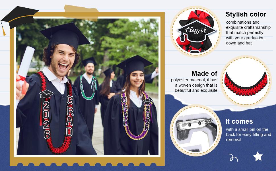 Graduation Lei Necklace 2026, Handmade Ribbon Braided Garland for Graduation Gift