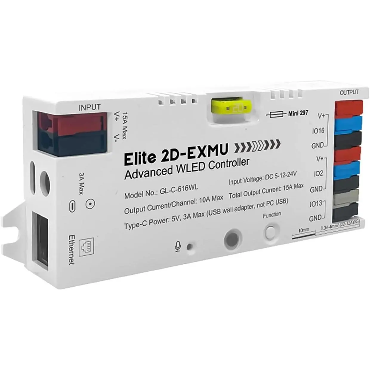 Elite ESP32 WLED LED Controller Ethernet WiFi Network  in I2S Mic 20A Fuse  Relay Level Shifter IC ESD Chip Work with Addressable Digital RGB IC WS2811 WS2815 SK6812 etc
