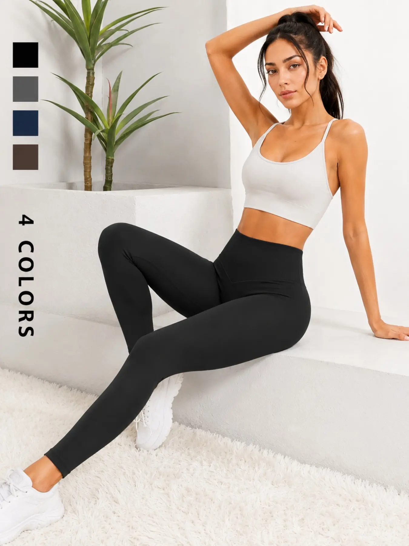 Women's Solid Color Tight-Fit Pants, Fashion Casual Slim Fit Sport Yoga High Elasticity Pants, Natural Waist, Plain Pattern