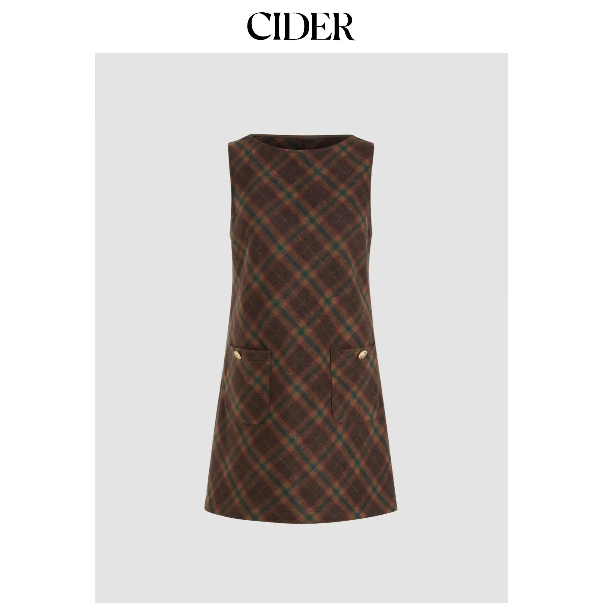 Cider Wool-look Boat Neck Tartan Pocket Mini Dress SohoChic