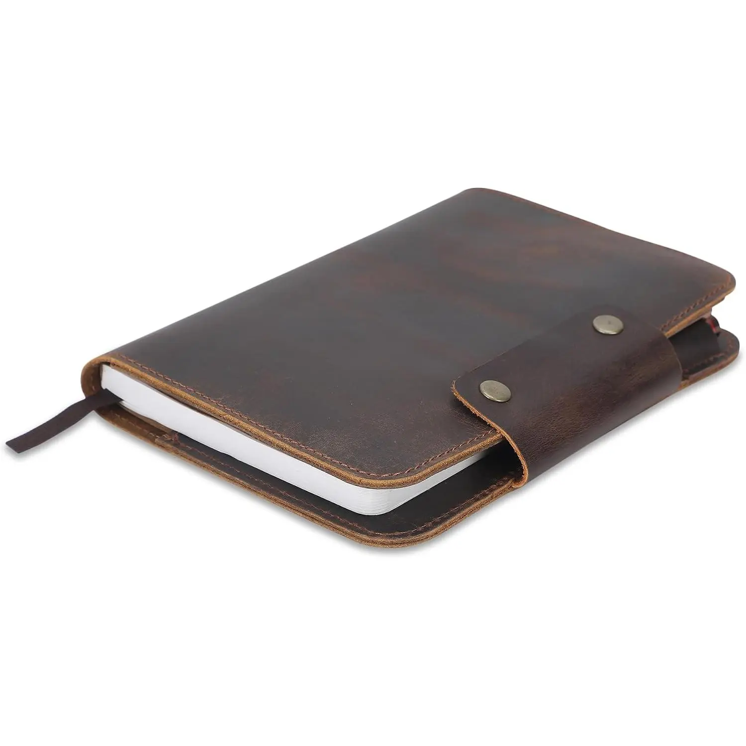 Rustic Leather Journal Cover for A5 Notebooks (Fits 5.75 x 8.25 Inch & 5.5 x 8.2 Inch) |  Full Grain Leather Notebook Cover, Refillable Journal Cover with Pen Loop, 5 Card Slots & Interior Pocket | Leather Planner & Diary Cover (Brown)