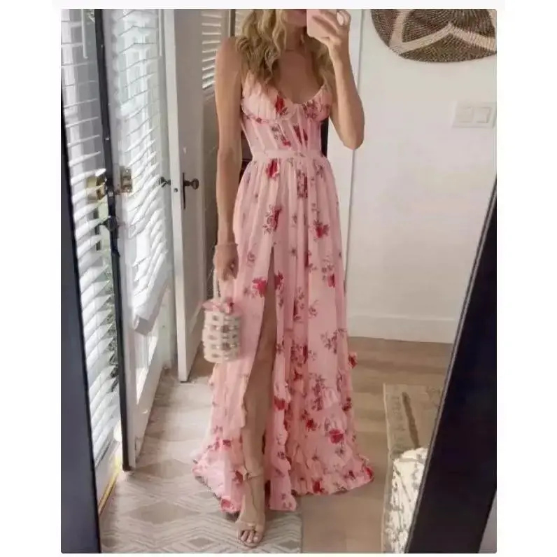 2025 Floral Print Prom Dresses for Women Ruffle Chiffon Evening Dress Tiered Long Formal Gowns with Slit