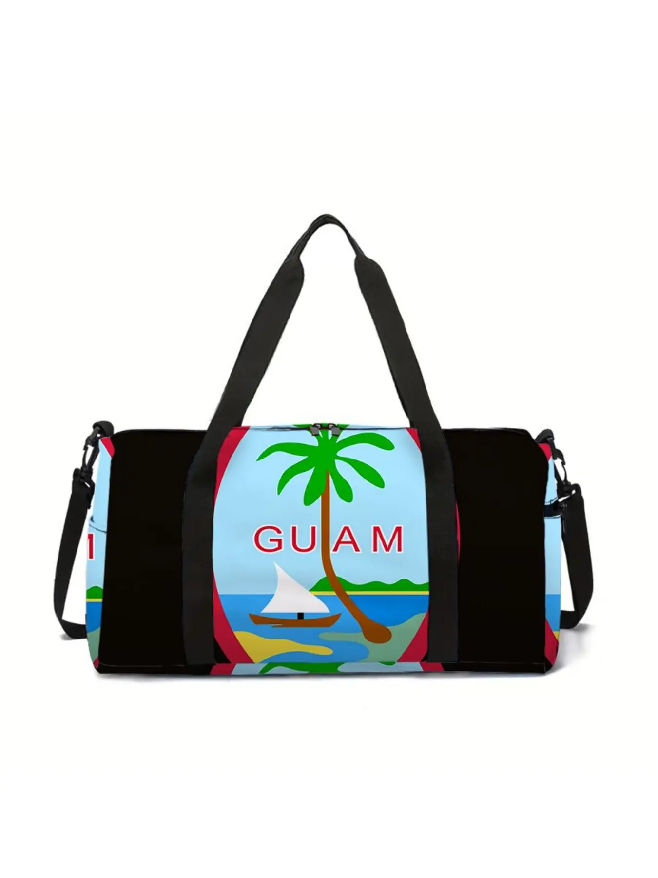 Guam Palm Tree Sailboat Fashion 2D Print Spacious Duffel Bag with Zipper Closure, Adjustable Shoulder Strap & Top Handle, Casual Sports Travel Bag Ideal for Gym, Sports, Weekend Getaways, Christmas & Valentine's Day Gifts