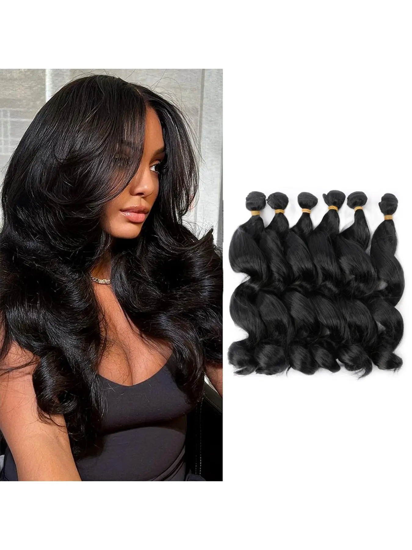 Loose Body Wave Synthetic Hair Bundles For Women 18 Inch 6 Pcs Body Wave Weave Hair Extensions High Temperature Resistant Soft Synthetic Hair Weave Daily Use Lightweight Comfortable To Wear All Day Without Heavy Feeling Loose Wavy Wave