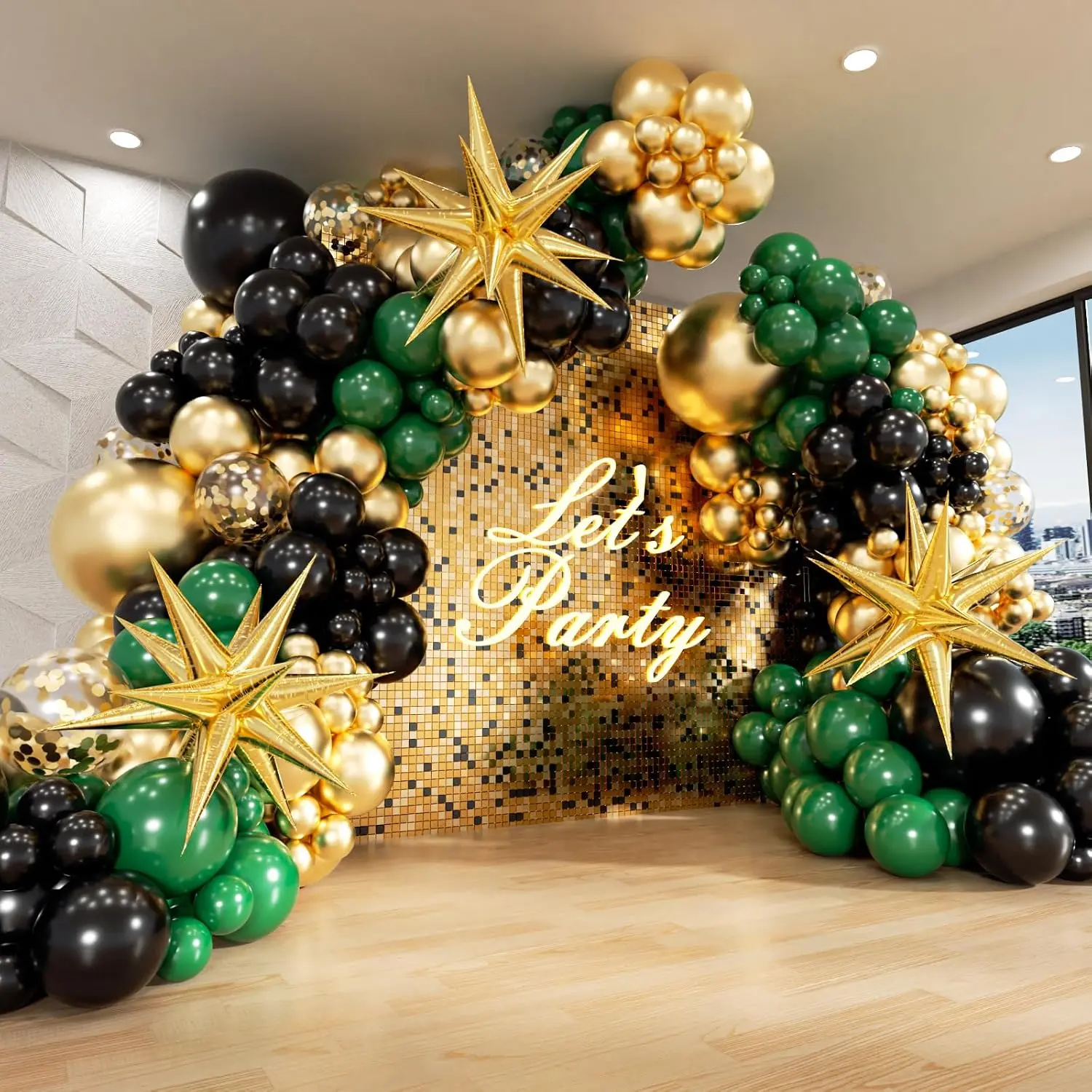 Green and  Black Balloon Arch Kit with 3 count  Balloons | Birthday, Graduation, Wedding,   Party Decorations