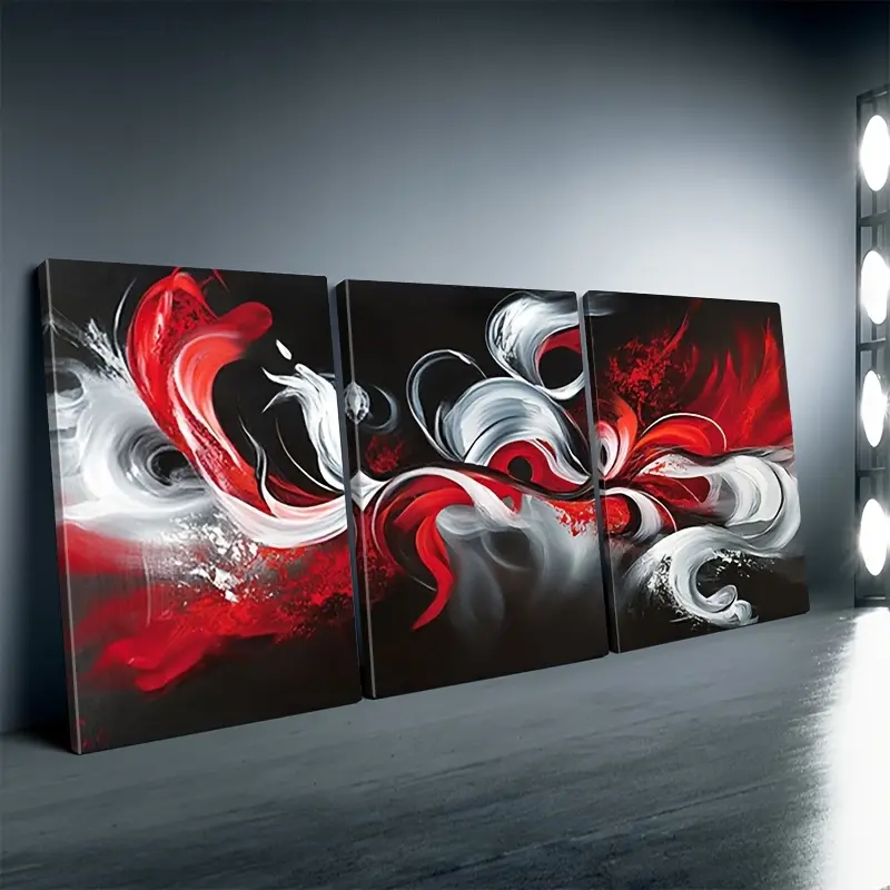 2D Flat,3-Piece Canvas Wall Art, Red White Black Swirling Abstract Fluid Art Print,Wooden inner frame, For Living Room Decor, Thanksgiving Gift,Chocolate,athlete,art poster,Santa,apartment,inspirational,stylish,Vintage