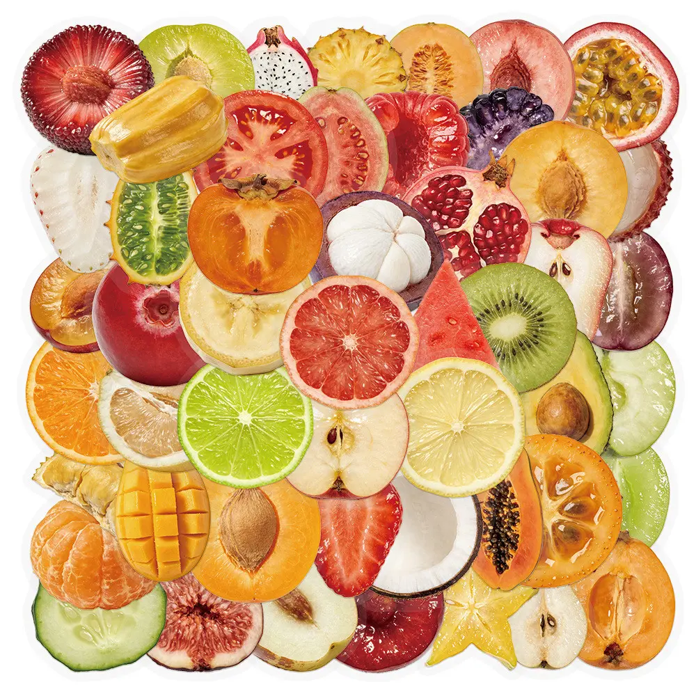 50Pcs New Fruit Cut Transparent PET Stickers for Phone Case Cup Notebook iPad DIY