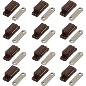 Cabinet Magnetic Latch - 12 Pack Brown Cabinet Door Magnets Catch for Closure Cupboards Drawers Kitchen Bathroom and Shutters