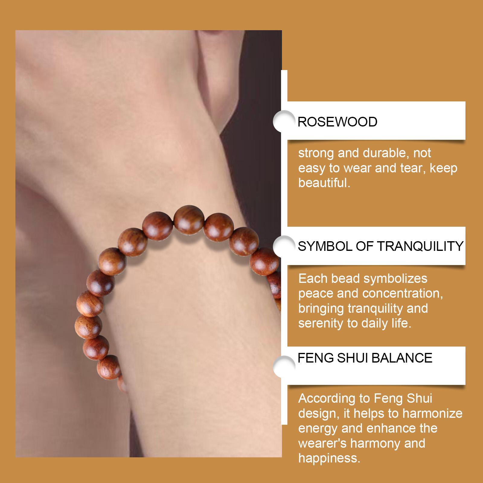 Hoexe Rosewood Bracelet Unisex Daily Life Decorative Rosewood Beaded Bracelet