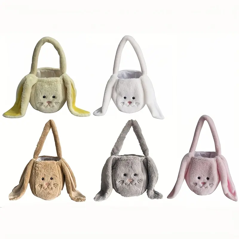 Soft Easter Bunny Baskets, Bunny Buckets with Extended Plush Ears, Egg Hunt Gift Bags for Children, Easter Tote Bags for Treats And Decorations