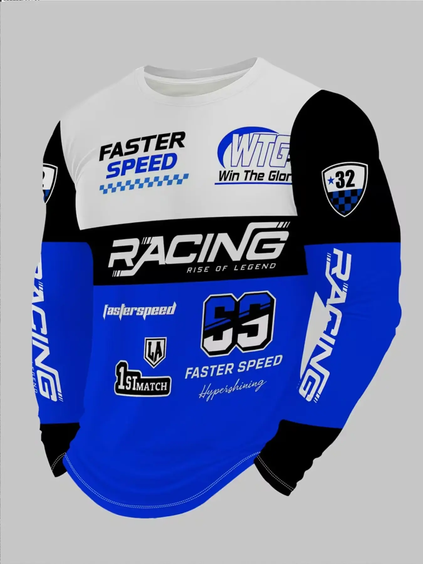 Color-blocked Racing Alphanumeric Print Long-Sleeve Crew Neck Top for Motorcycle Off-Road Riding