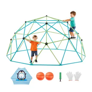【DealsForYouDays】VEVOR Climbing Dome, 10FT Geometric Dome Climber for Kids, 1000LBS Loading Jungle Gym Playground with Octopus Net 2 Basketballs, Easy-Assembly Outdoor Backyard Climbing Toys - Gift for Boys Girls