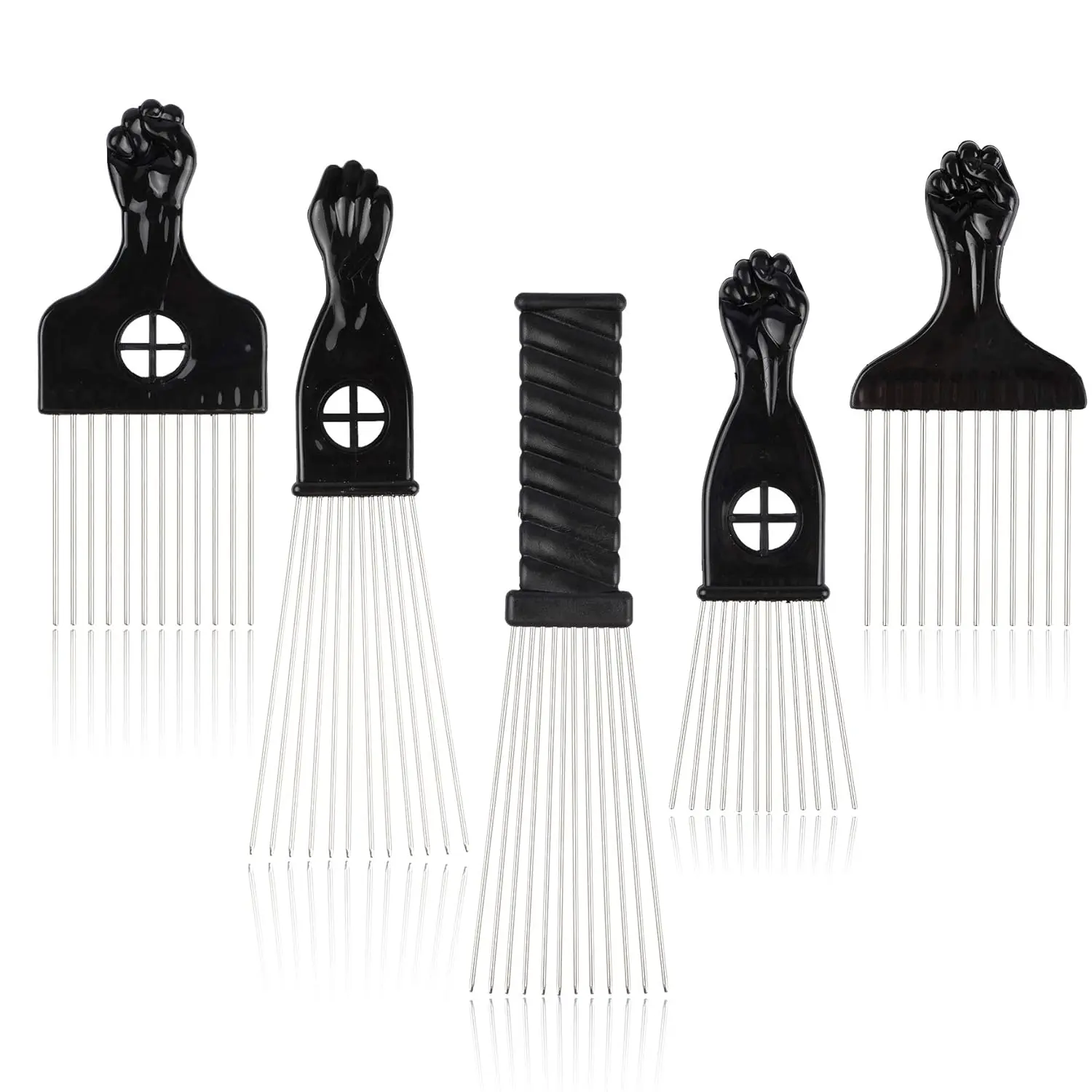 5 Pcs Afro Comb Metal African American Pick Comb Hairdressing Styling Tool Hair Pick for Hair Styling black