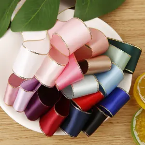 4CM gold-edged satin ribbon, suitable for DIY hair accessories, wedding gifts, cake and floral packaging, and bow decorations