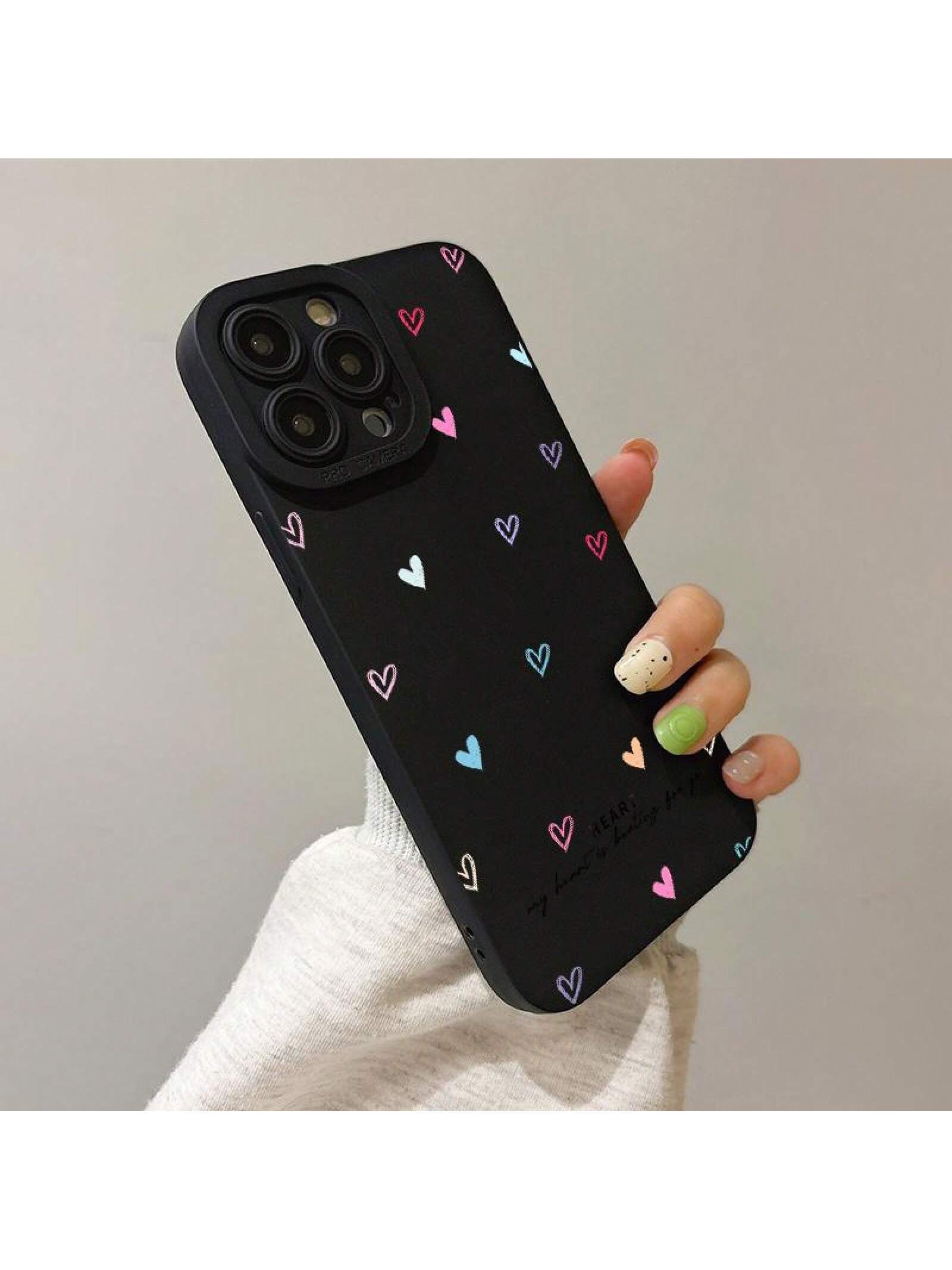 A Stylish And Innovative Phone Case Featuring A Colorful Hearts Design, Designed To Be Shock-Resistant, Compatible With Various  Models Including 16, 15, 14, 13, 12, 11 Plus, Pro Max, XS, XR, Mini, 7, 8, SE2, And SE3.