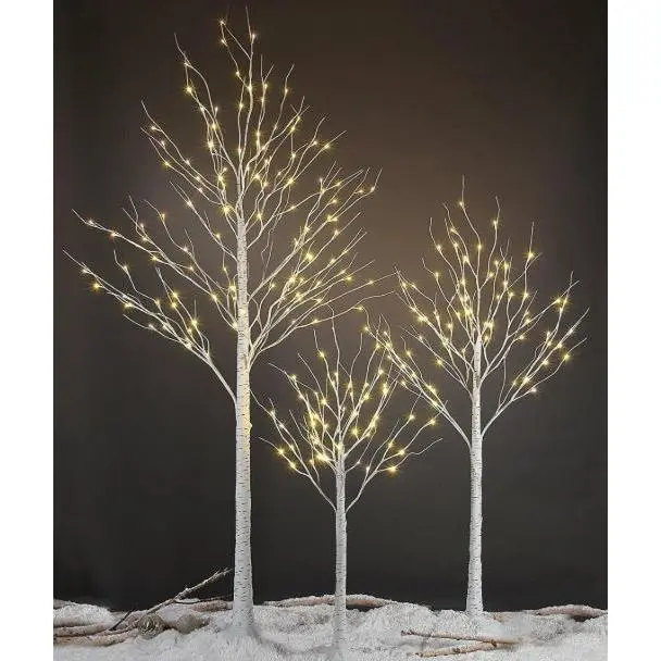 Set of 3 Birch Tree String Lights 4FT 5FT 6FT with 72 96 156 Warm White LEDs, 4 Modes and Timer, Outdoor Indoor Christmas Holiday Decor for Patio Garden Yard Pathway
