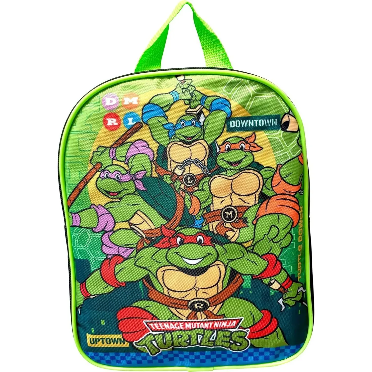 Teenage Mutant Ninja Turtles Mini Kids Backpack - TMNT 4-Turtles Cartoon Print Toddler Rucksack, Green Trim Small School Bag for Boys' Preschool, Kindergarten Travel
