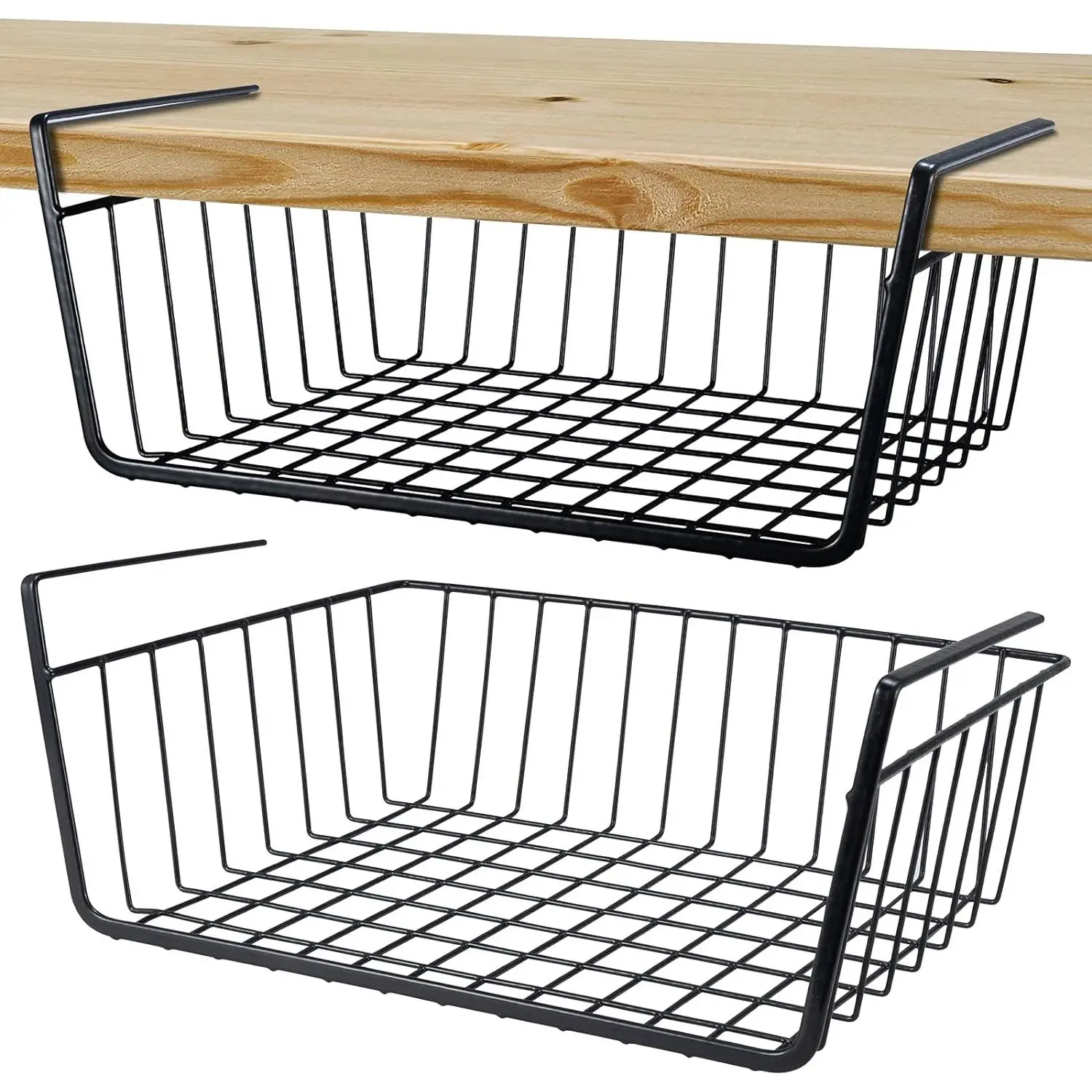 Undershelf Storage Basket Under Shelf Wire Basket Household Metal Under Shelf  Storage Bin Basket Slides Under Shelves for Storage Space Saving for Kitchen Pantry Bookshelf (Medium, 2 count)