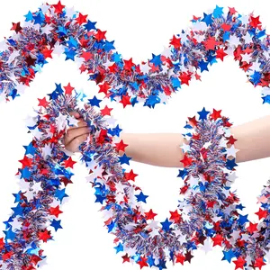52.5Ft Patriotic Glitter Tinsel Garland Decoration, Red White Blue Star Metallic Tinsel Twist Garland, 4th of July Decor Parade Golf Cart Shiny Tinsels for Car Bike Independence Day Memorial Day Decorfidget toys