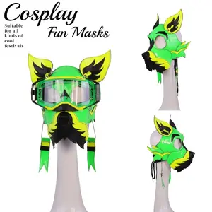 Neon Dog Mask with Detachable Chain and Fashionable Ear Wings, Ideal for Role Play, Mask Cosplay, Halloween, Carnival Parties, Unique Animal Headpiece for Men and Women