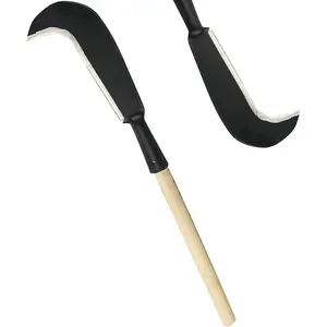 Sickle Garden Tool, Steel Billhook Machete Knife for Cutting Trees Heavy Duty, Hand Grass Weeding Sickle Knife with Wooden Handle for Yard Work