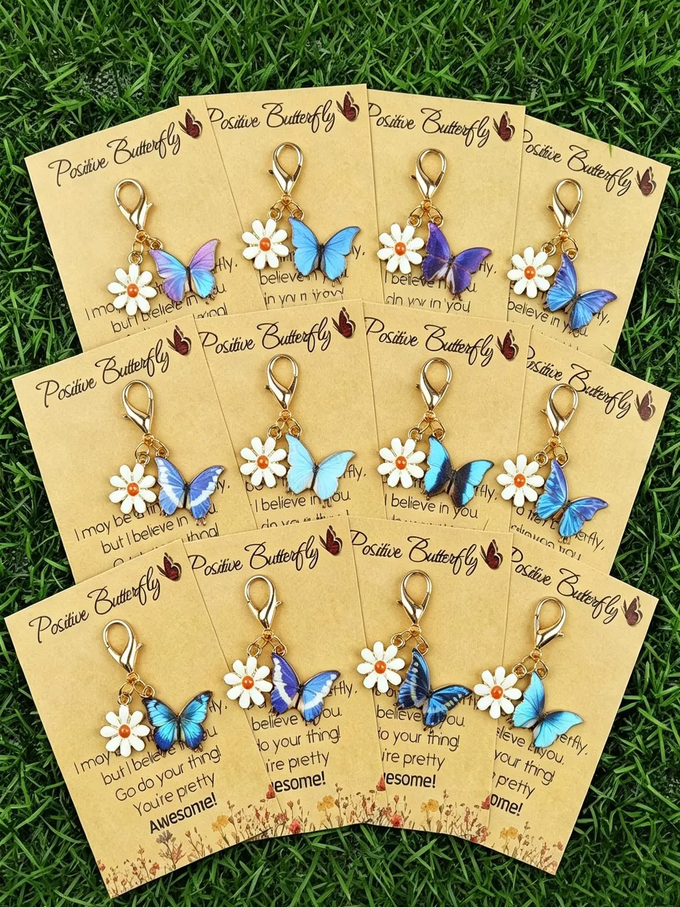 6pcs/12pcs Random Blue Butterfly Daisy Keychain Set, DIY Bag Clip Key Ring, Suitable For Parties, Self-motivation, Gifts For Relatives And Friends, Holiday Party Supplie, Flower Keychain