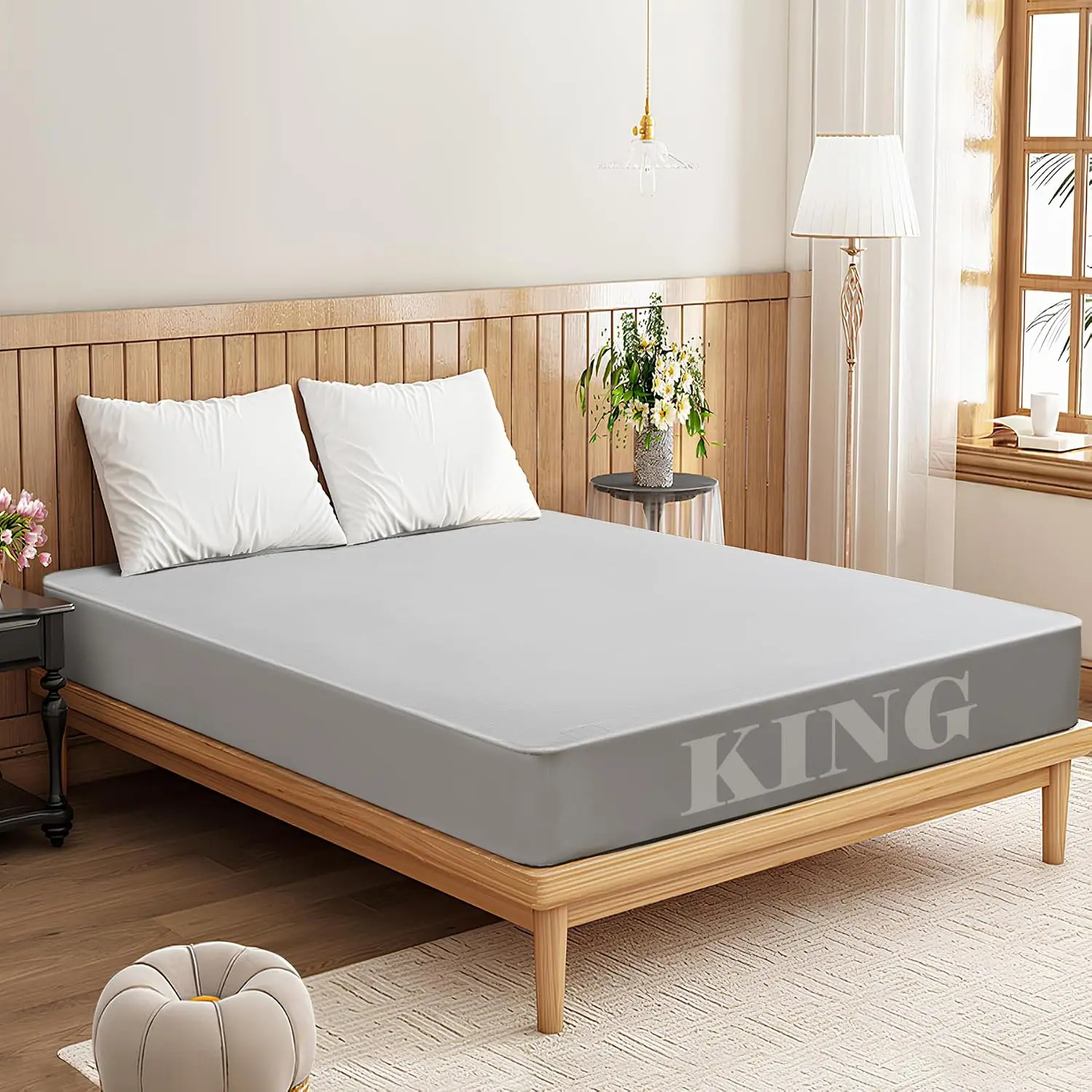 Grounding Sheets King Size, 10% Pure Silver Fiber + 90% Organic Cotton, Grounding Sheet Earth Connected Bedding (King - 76"x 80"x 13" Gray) Fitted Earth Sheets with Grounding Cord