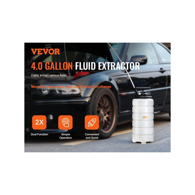 VEVOR Fluid Extractor, 4 Gallons (15 Liters), Pneumatic/Manual Oil Changer Vacuum Fluid Extractor with Dipstick and Suction Hose, Oil Extractor Change Pump for Automotive Fluids Vacuum Evacuation