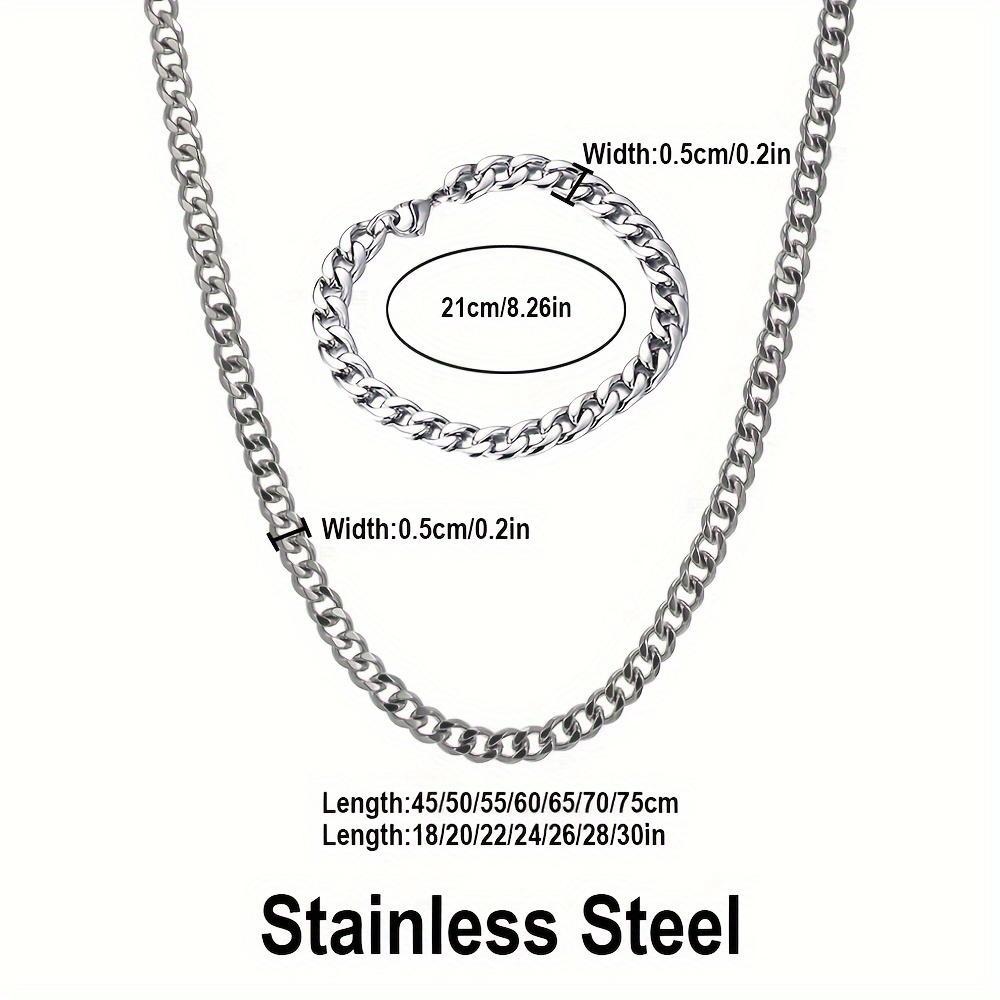 Men's 2-Piece Stainless Steel Jewelry Set - Classic Cuban Necklace, Hip Hop Punk Rock NK Chain Bracelet, Men's Jewelry, Male, Casual