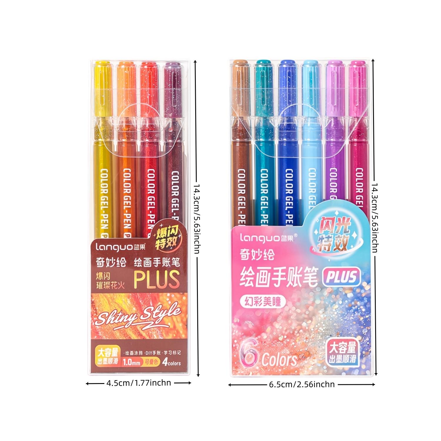 Glitter Gel Pen Set, 6 Counts/set 1.0mm Fine Tip Large Capacity Colored Drawing Pen, Sparkle Paint Pen for DIY Craft Making, Coloring, Doodling