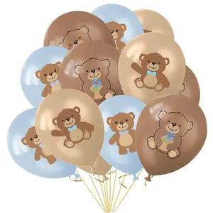12Pcs Cute Bear Print Balloon 12inch Brown Teddy Bear Latex Cartoon Bear Balloon Happy Birthday Party Decorations Supplies