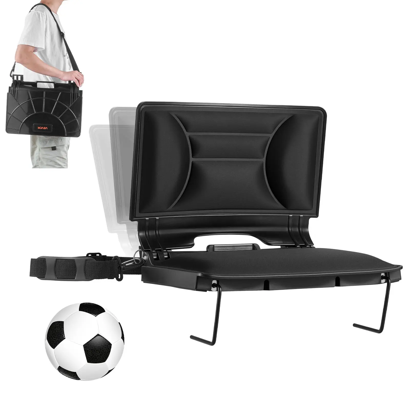 【DealsForYouDays】VEVOR Stadium Seat, Folding Bleacher Chair with Back Support and Thick Cushion, Padded Stadium Seat for Bleacher Includes Shoulder Strap, Hooks, Cup Holder, Lycra Material, Side Pocket, PP Material