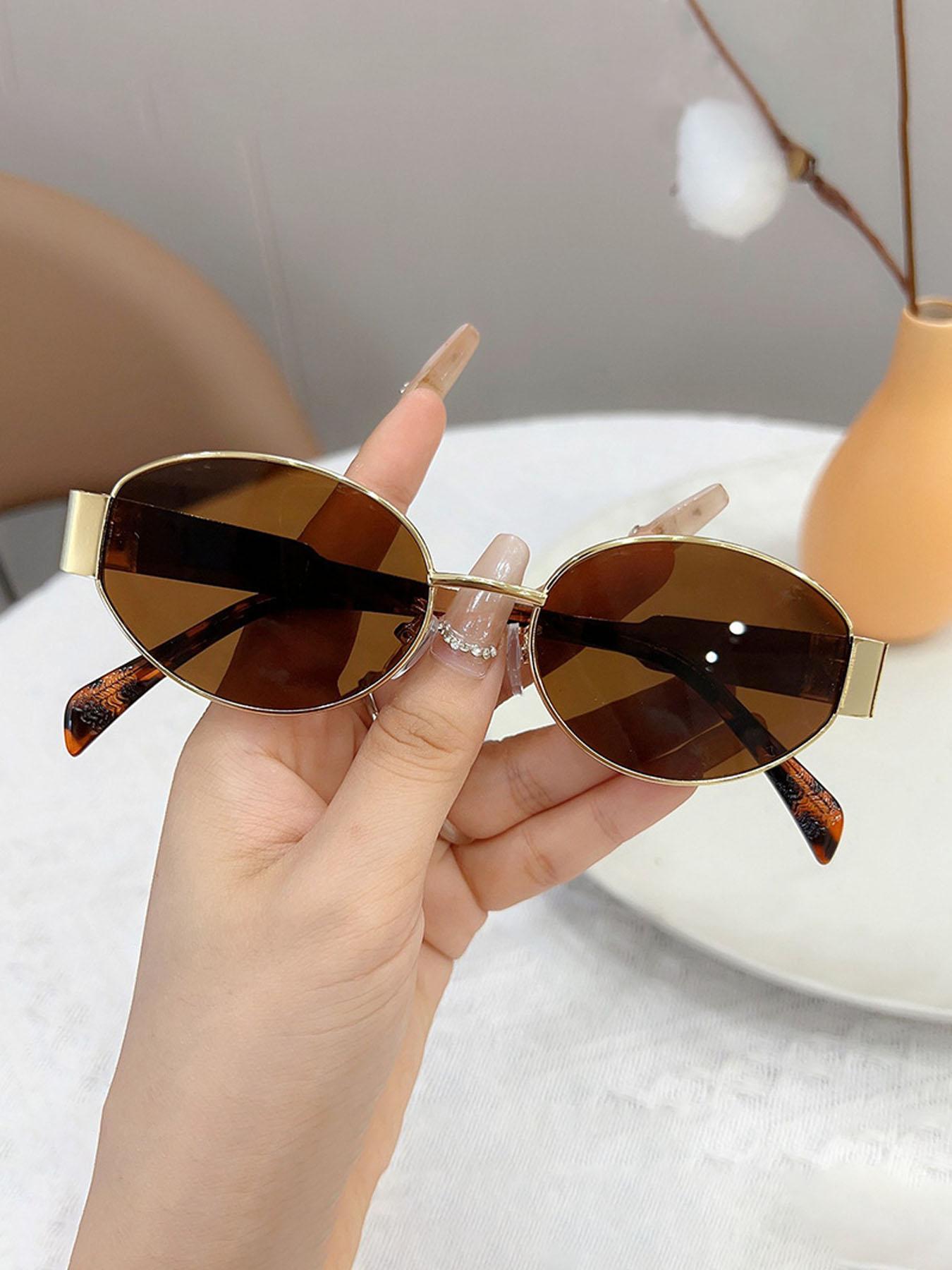 Women's Vintage Oval Frame Sunglasses, Trendy Casual Sunglasses for Everyday Use, Fashion Accessories for Outdoor Activities, Fashionable Sunglasses
