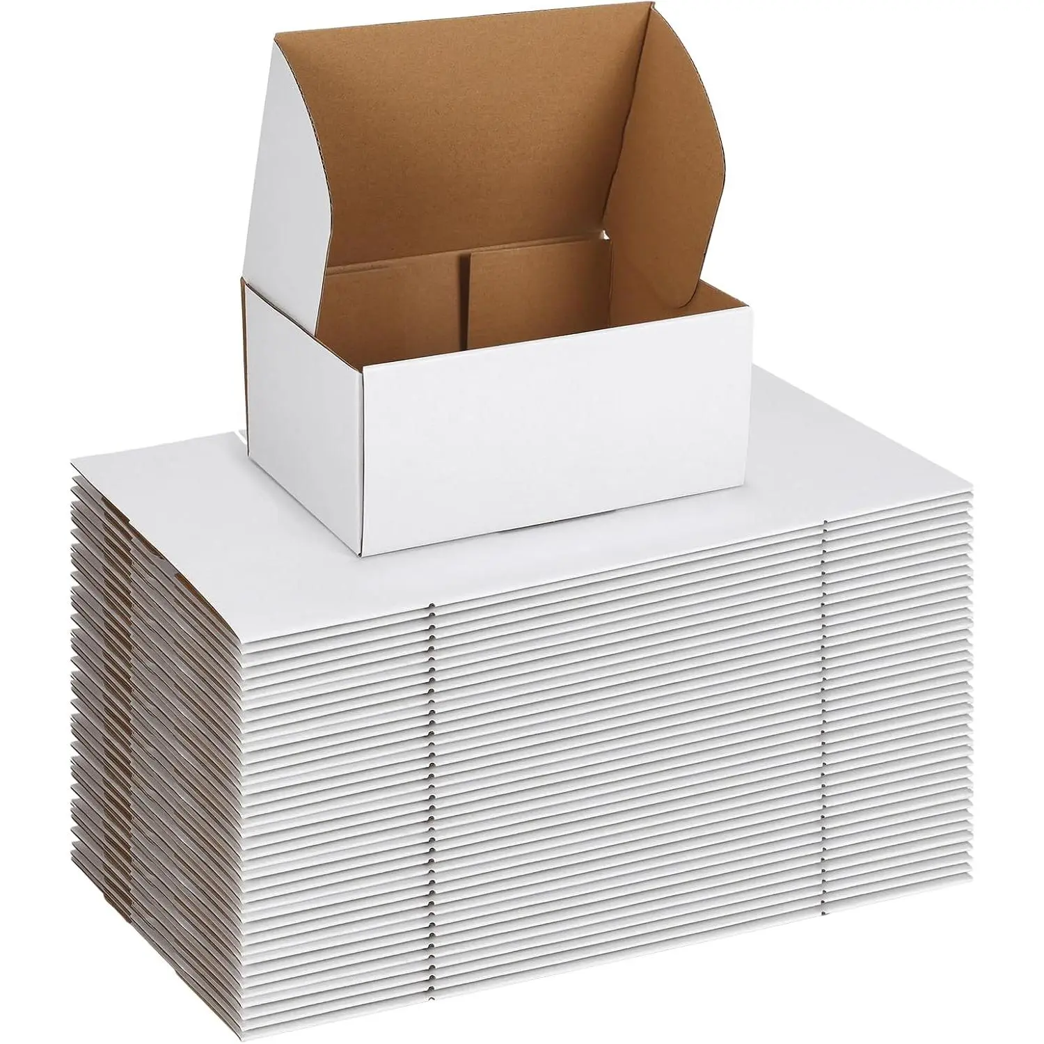 9x6x4 White Shipping Boxes, 25 Pack Corrugated Mailer Boxes for Small Business Packaging, Quick Fold Cardboard Mailer with Round Seal Stickers