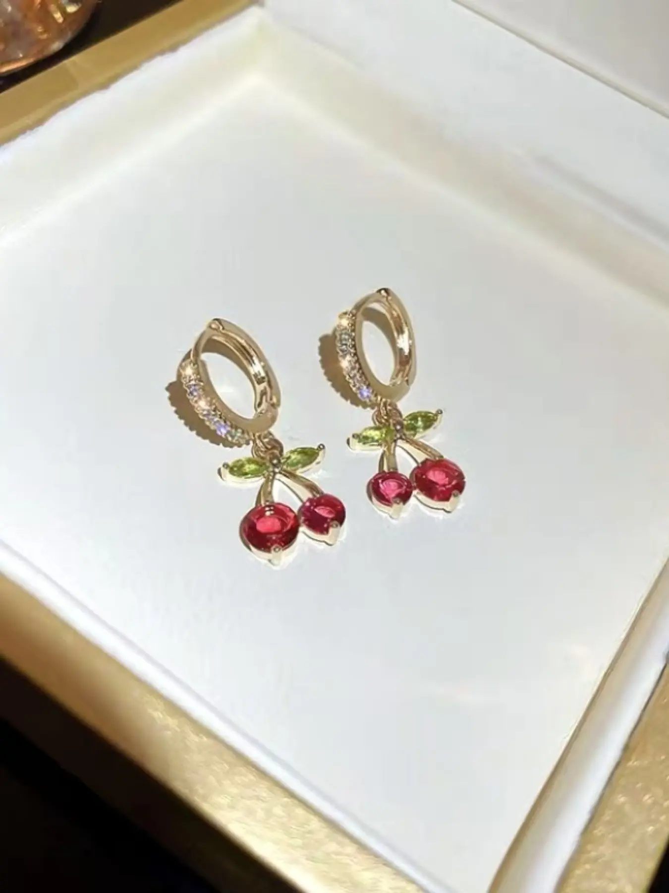 Sweet and Cute Rhinestone Cherry Earrings, Elegant Women's Jewelry, Perfect Gift Choice, Ideal for Special Occasions