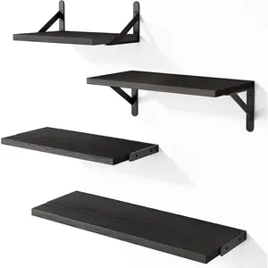 Wall Shelves, Black Floating Shelves Different Sizes for Living Room, Bathroom, Bedroom, Kitchen, Home Decor (Set of 4)