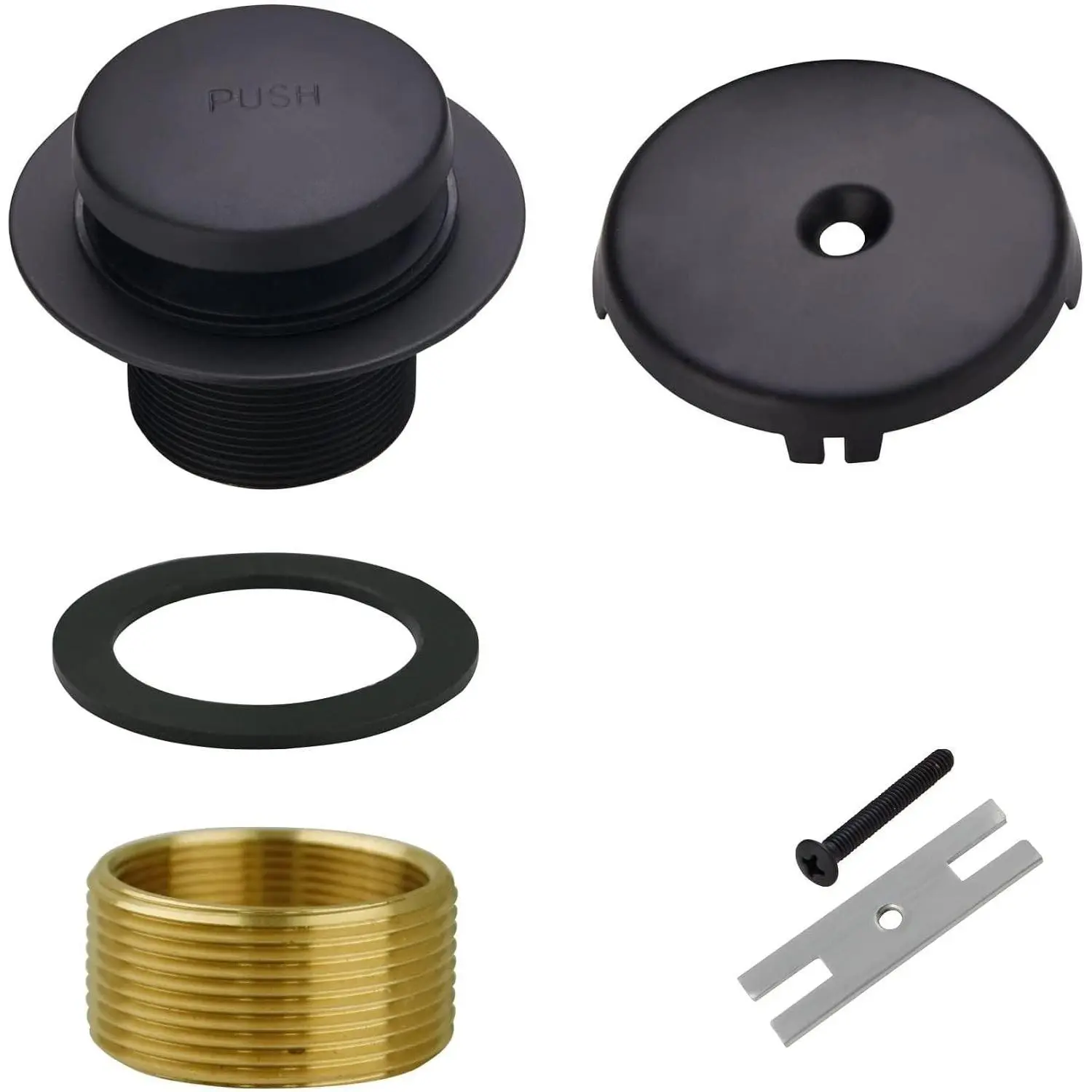 WELSAN Matte Black Tub Drain and Overflow Kit, Tip-Toe Bathtub Drain with 1-Hole Faceplate, Coarse Thread Replacement Conversion Assembly, Fits 1-3/8 or 1-1/2 Inch Bathtub Drains