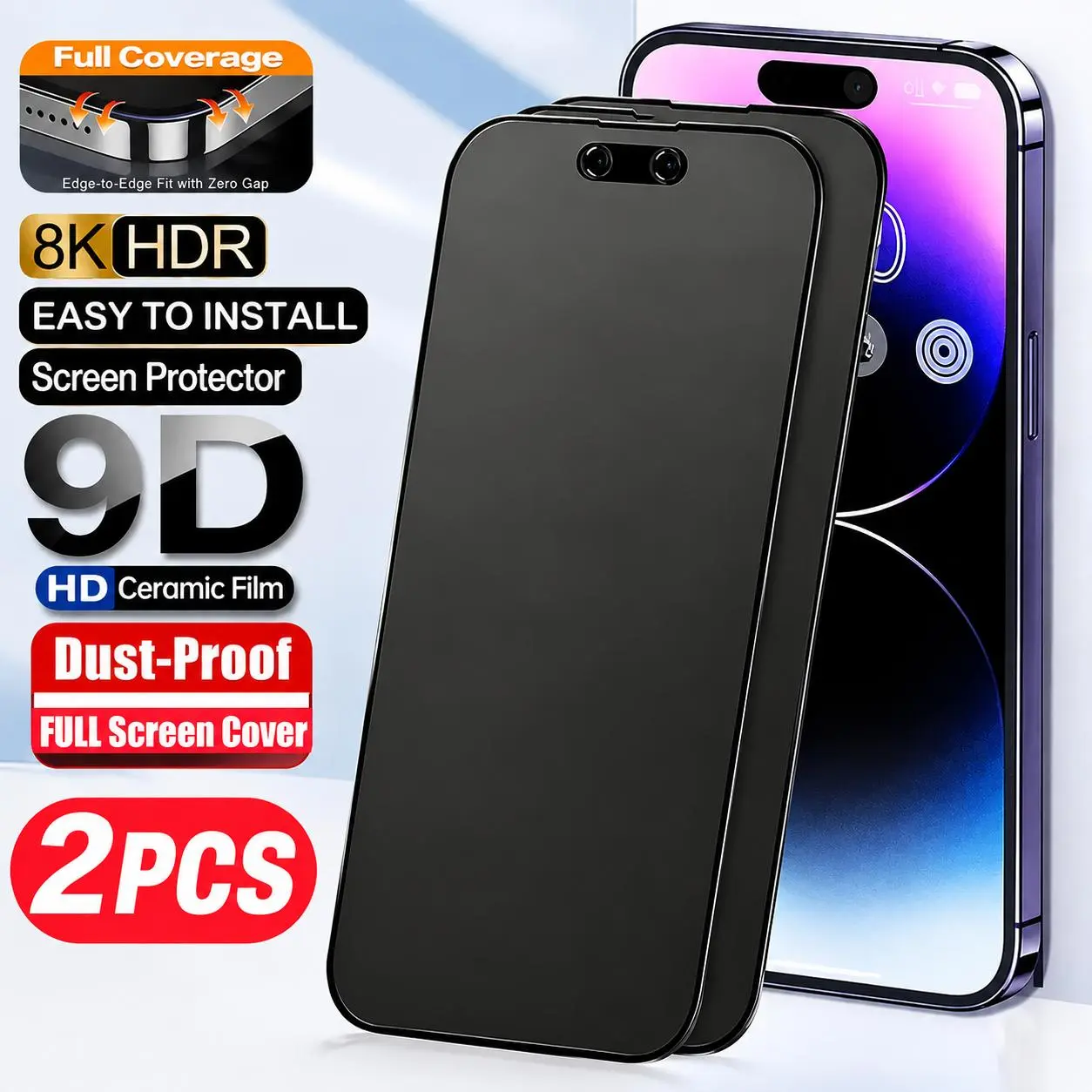 9D Privacy Ceramic Screen Protector 2-Piece Set, HD Full Screen Coverage, Fingerprint Resistant, Cellphone Smartphone Accessories for iPhone 18 Pro/18 Pro Max/17/16/15/14/13/12/11/11 Pro Max, Device Protection