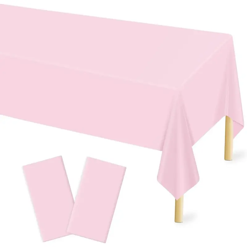 2 Pcs Light Pink Plastic Tablecloth for Rectangle Table, 54 * 108 inches Disposable Pink Party Table Covers for Gril Birthday, Wedding, Shower, Mermaid Party Decoration
