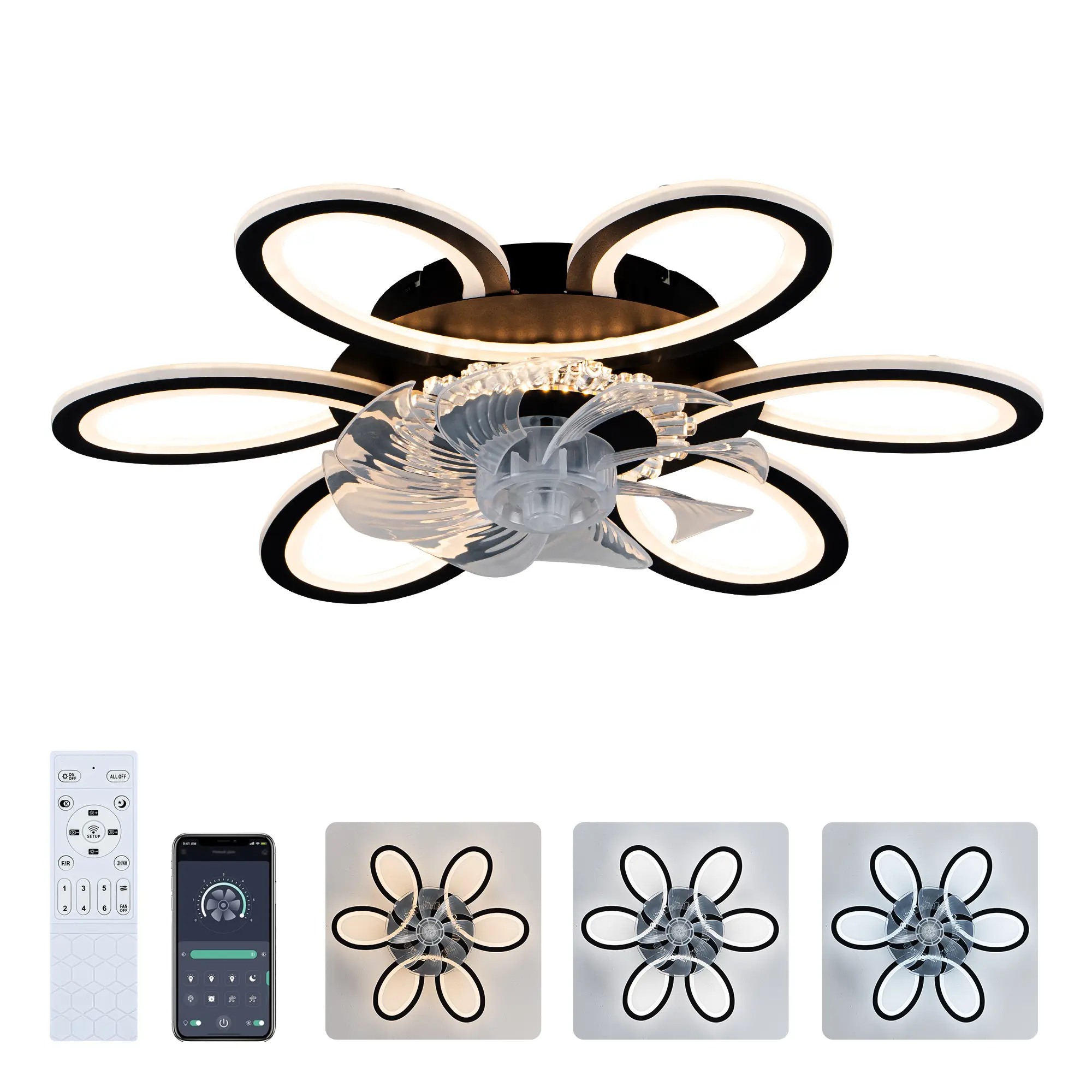 ARCH 25 Inch Ceiling Fan with Lights and Remote Control APP, 5 Blades Black Low Profile Flush Mount, 6 Speeds 3 Color Temperatures, Quiet Reversible DC Motor for Bedroom Kitchen Living Room Indoor Use, Home Furniture and Household Product Search