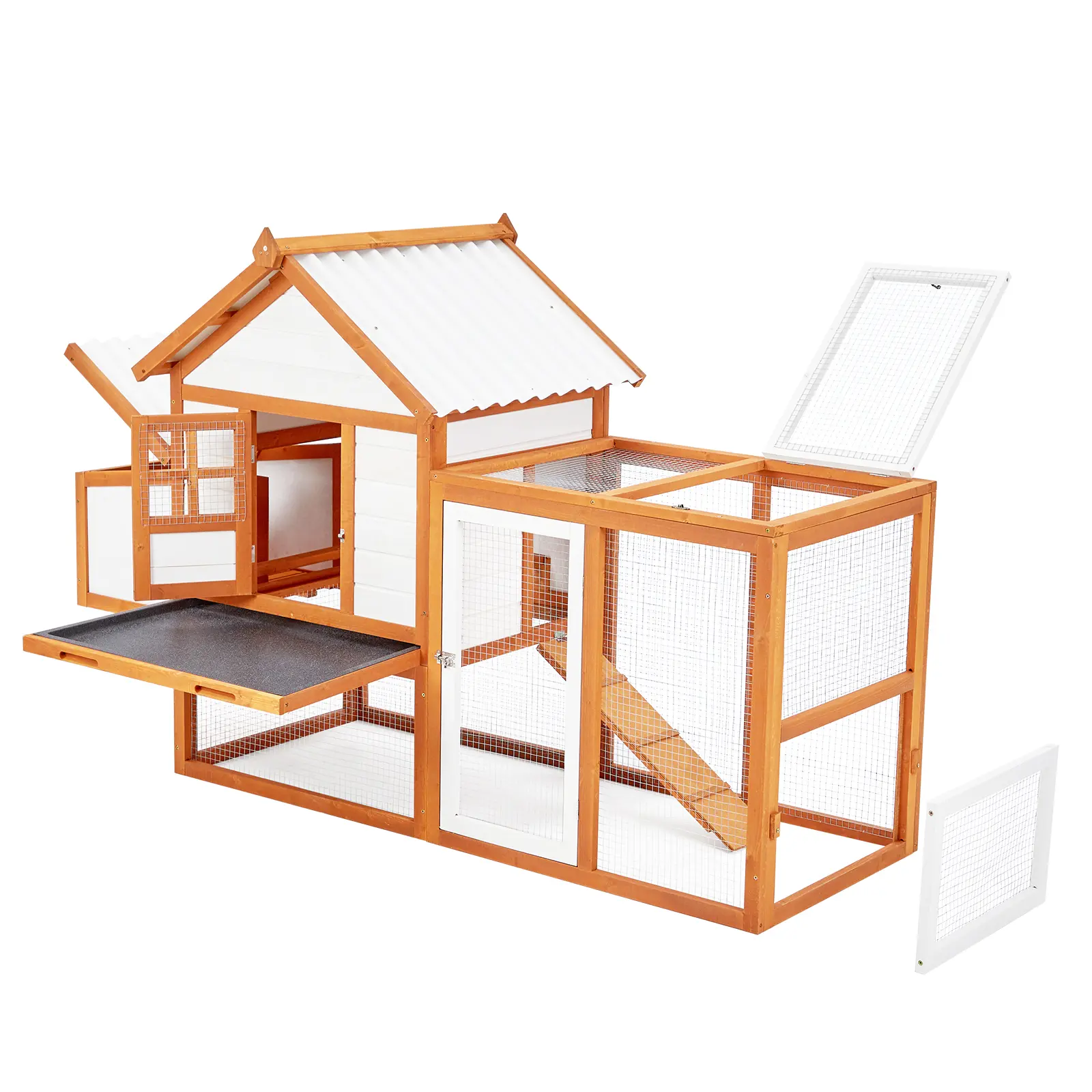 GARVEE Large Wooden Chicken Coop Suitable for 3-10 Chickens, Walk-In Outdoor Hen House with 5 Lockable Doors, Weatherproof Nesting Box & Wire Fenced Run, Easy Clean Backyard Poultry Cage & Rabbit Hutch