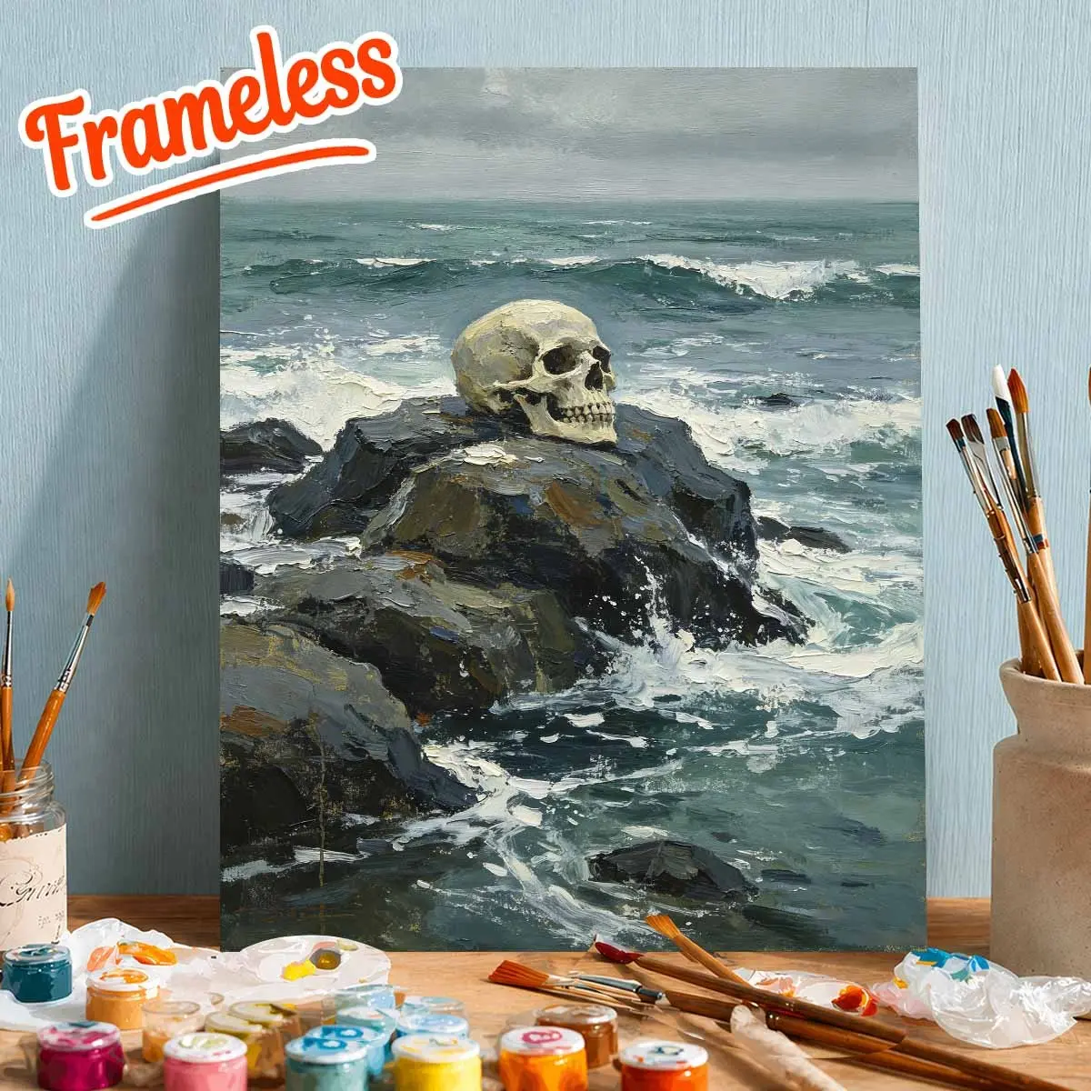 Adult Paint by Numbers Kit, Beginner Friendly, Unframed, Beach, Reef, Skull Design, Halloween Decor, Wall Art, DIY Supplies