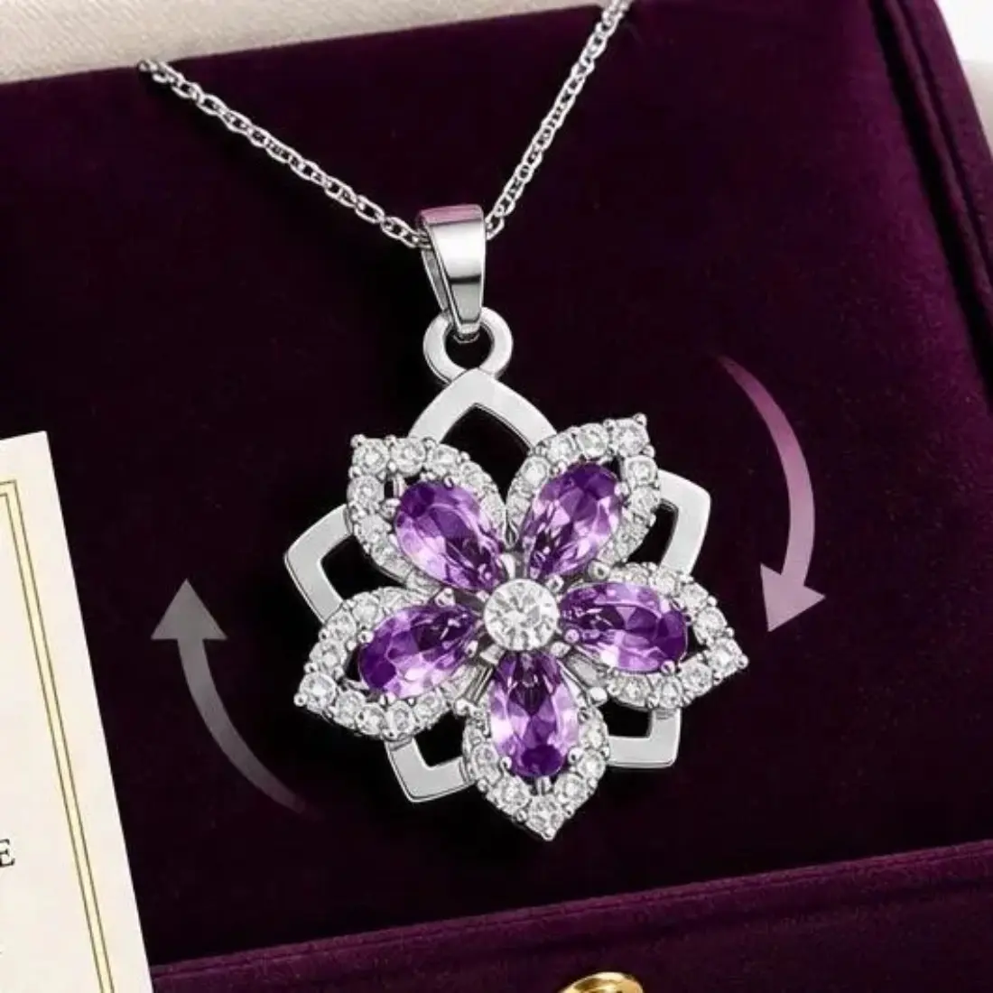 Trendy Spinner Necklace for Women, Rotating Gold Bauhinia Flower Pendant with Lucky Symbol Design, Dainty Floral Chain Jewelry, Moving Fidget Pendant Necklace for Calm Mindfulness, Unique Everyday Wear & Meaningful Gift for Her