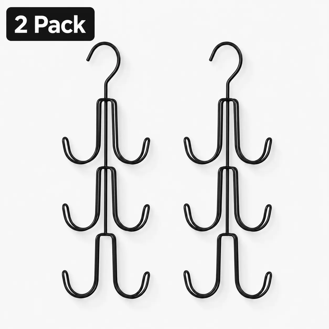2 Pack 6-Steel-Hook Vertical Hanging Bag Organizer, Space-Saver Black Closet Storage Rack for Purses, Sports Headbands & Accessories, Purse Storage