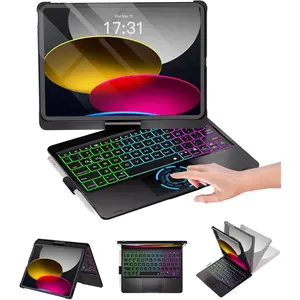 iPad 10th Generation Case with Keyboard 10.9" & iPad 11th (A16) & iPad Air 11 (M4/M3/M2), Multi Trackpad, 360 Swivel & Rainbow Backlit for iPad Air 5th/4th,iPad Pro 11 4th/3rd/2nd/1st - Black