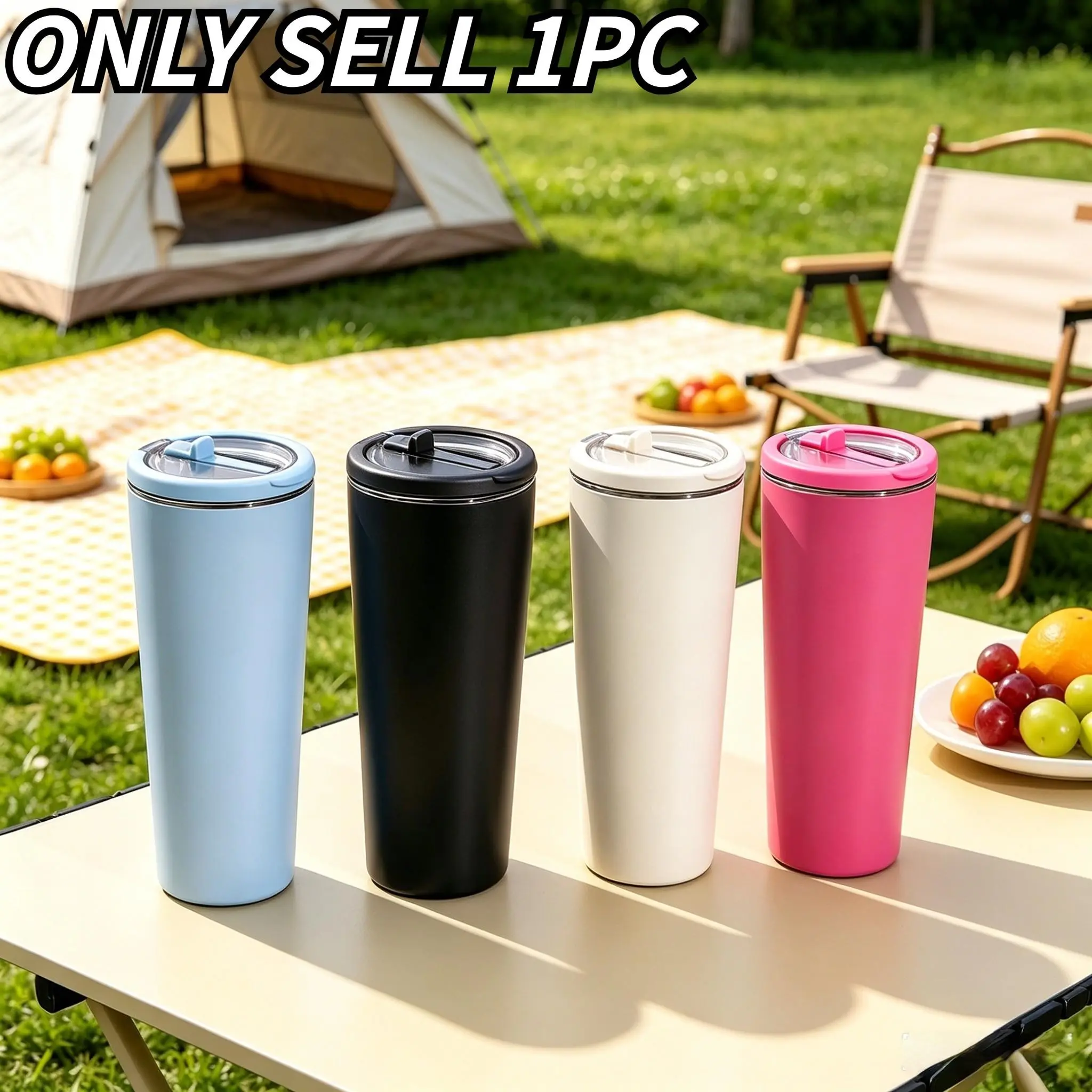 Stainless Steel Straw Cup, 850ML Large Capacity, Insulated Hot and Cold, Foldable Lid, Ideal Gift for Family and Friends
